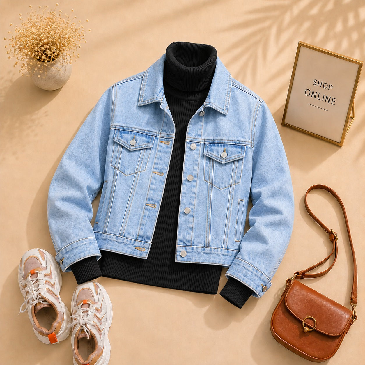 ICE BLUE DENIM JACKET WITH BLACK HINECK (Copy)