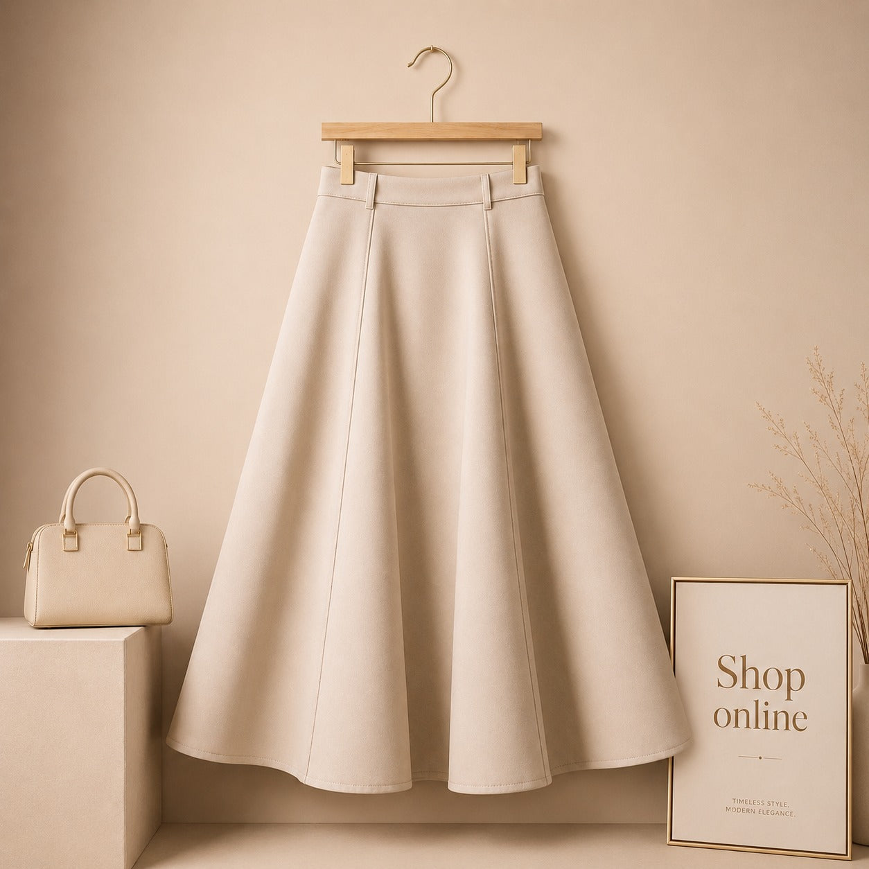 BEIGE TWILL LONG SKIRT
