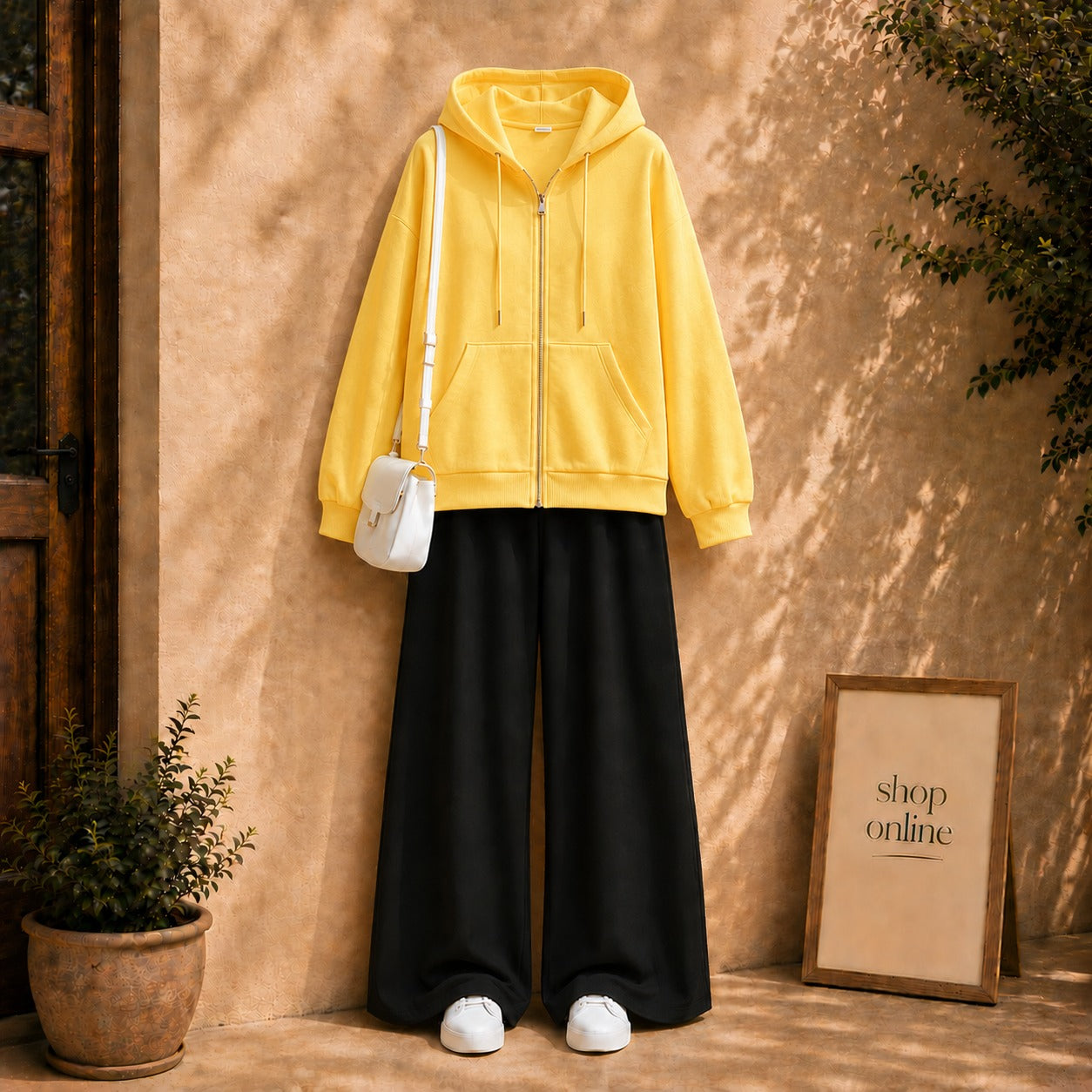 YELLOW ZIPPER HOODIE WITH BLACK FLAPPER