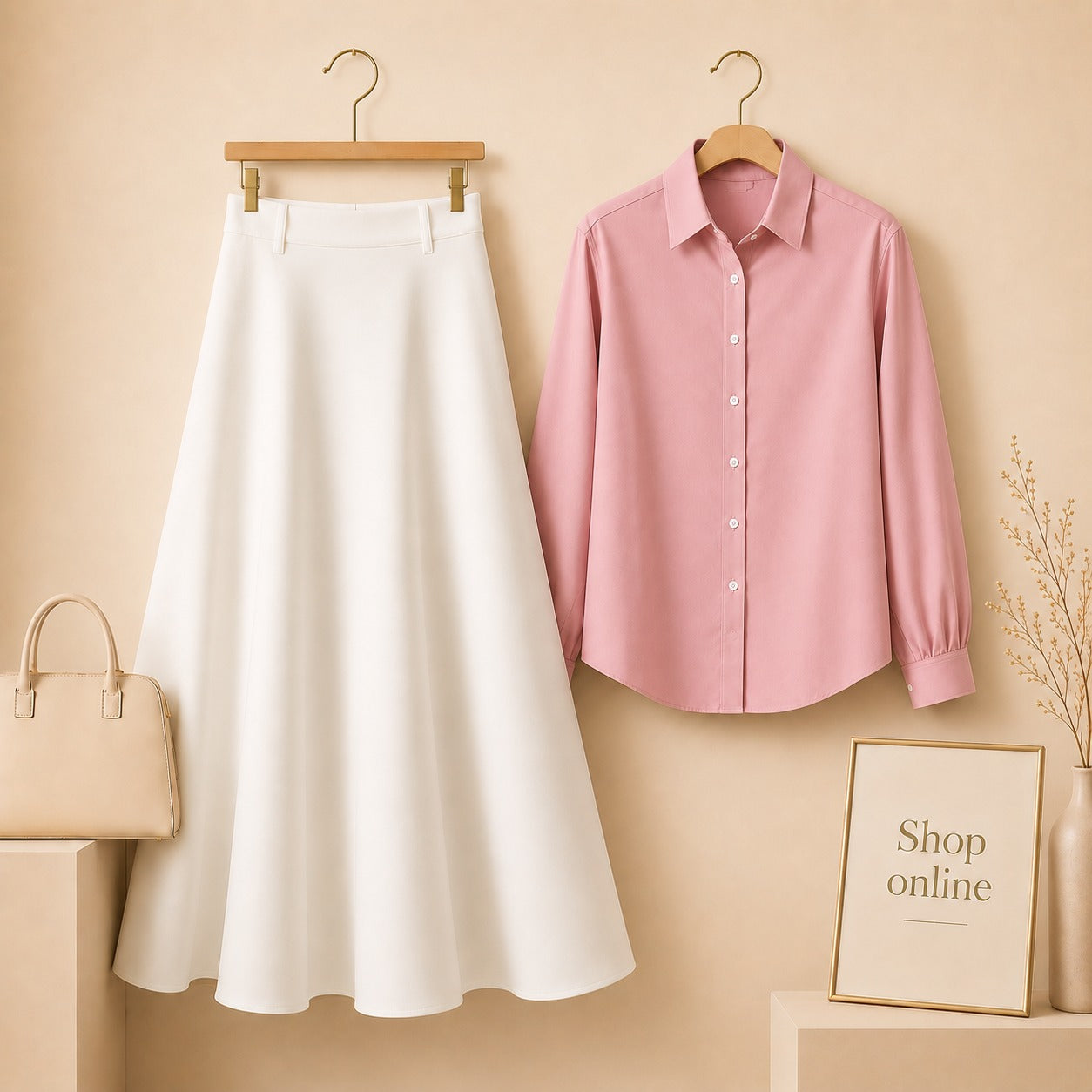 PINK BUTTON DOWN WITH WHITE SKIRT (Twill)