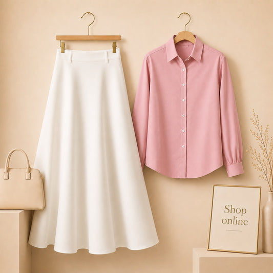 PINK BUTTON DOWN WITH WHITE SKIRT (Twill)