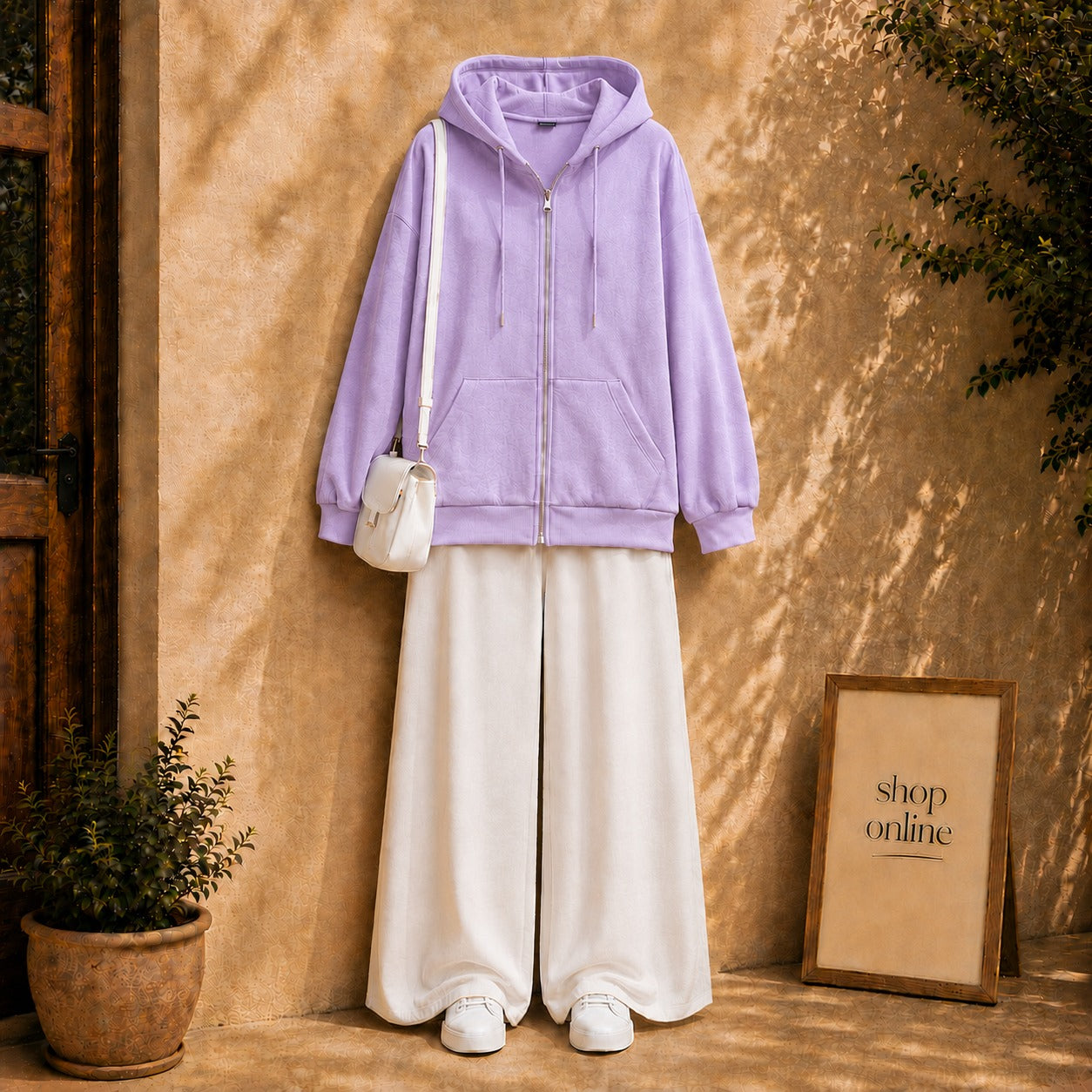 LILAC ZIPPER HOODIE WITH WHITE FLAPPER