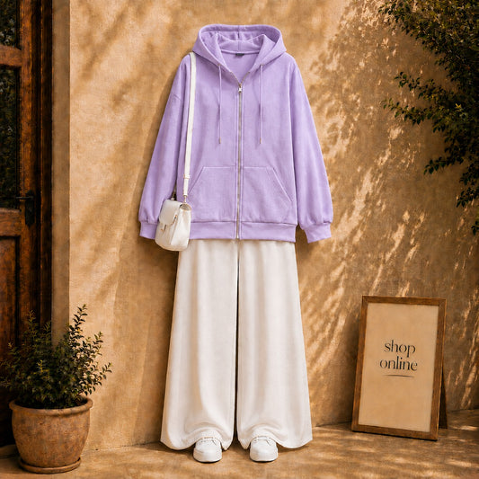 LILAC ZIPPER HOODIE WITH WHITE FLAPPER