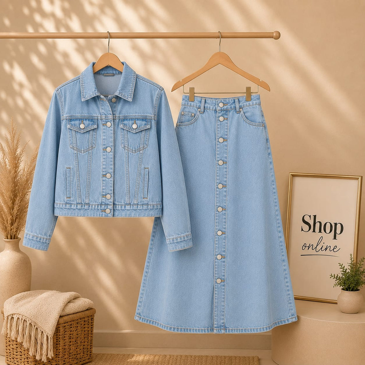 ICE BLUE DENIM JACKET WITH ICE BLUE DENIM SKIRT