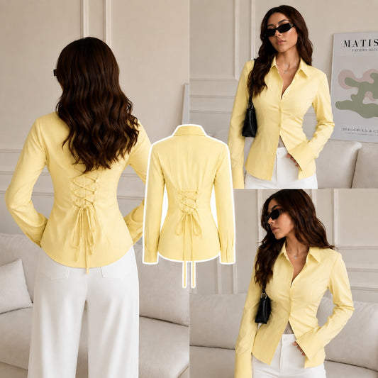 YELLOW FITTED BUTTON SHIRT ( CORSET BACK)