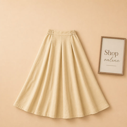 BEIGE TWILL LONG SKIRT