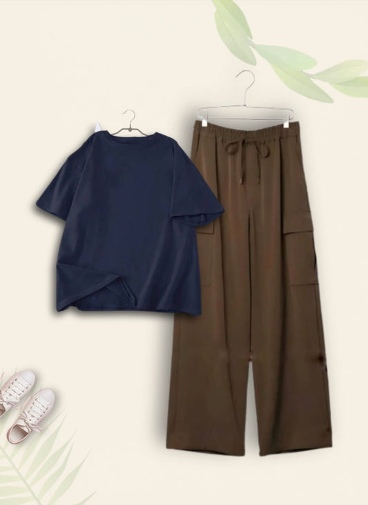 PLAIN NAVY BLUE TSHIRT WITH BROWN CARGO TROUSER