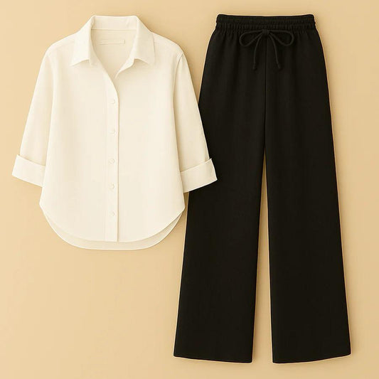 BEIGE BUTTON DOWN SHIRT WITH BLACK FLAPPER