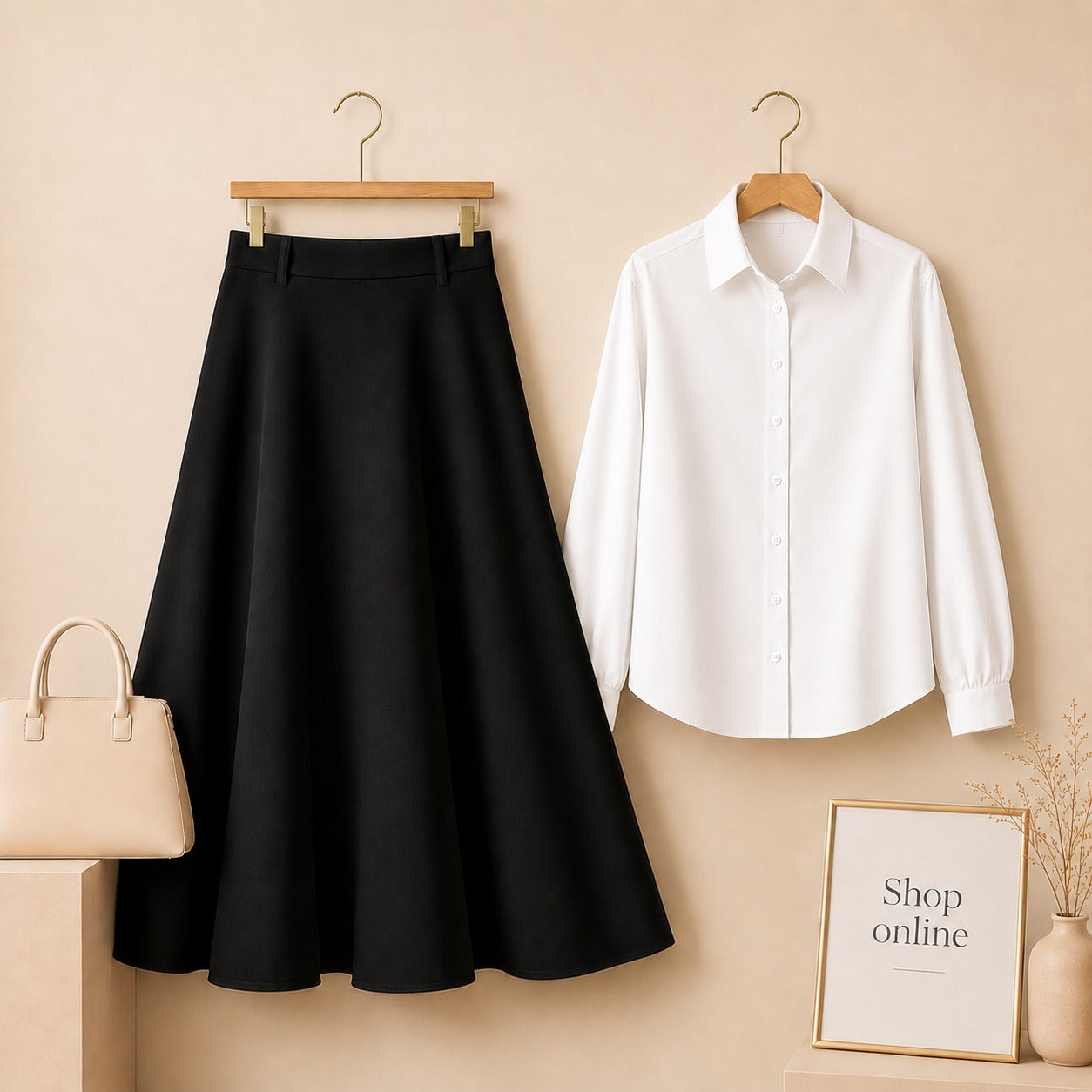 WHITE BUTTON DOWN WITH BLACK SKIRT (Twill)