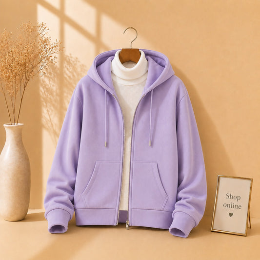 LILAC ZIPPER HOODIE WITH WHITE HINECK