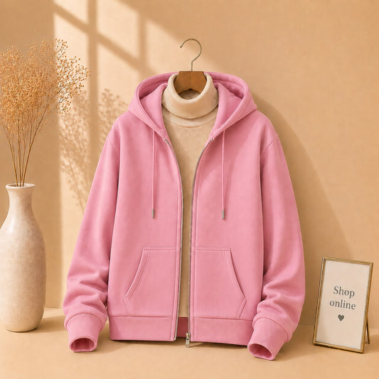 PINK ZIPPER HOODIE WITH BEIGE HINECK