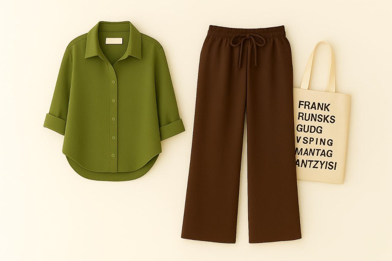 OLIVE GREEN BUTTON DOWN SHIRT WITH BROWN FLAPPER