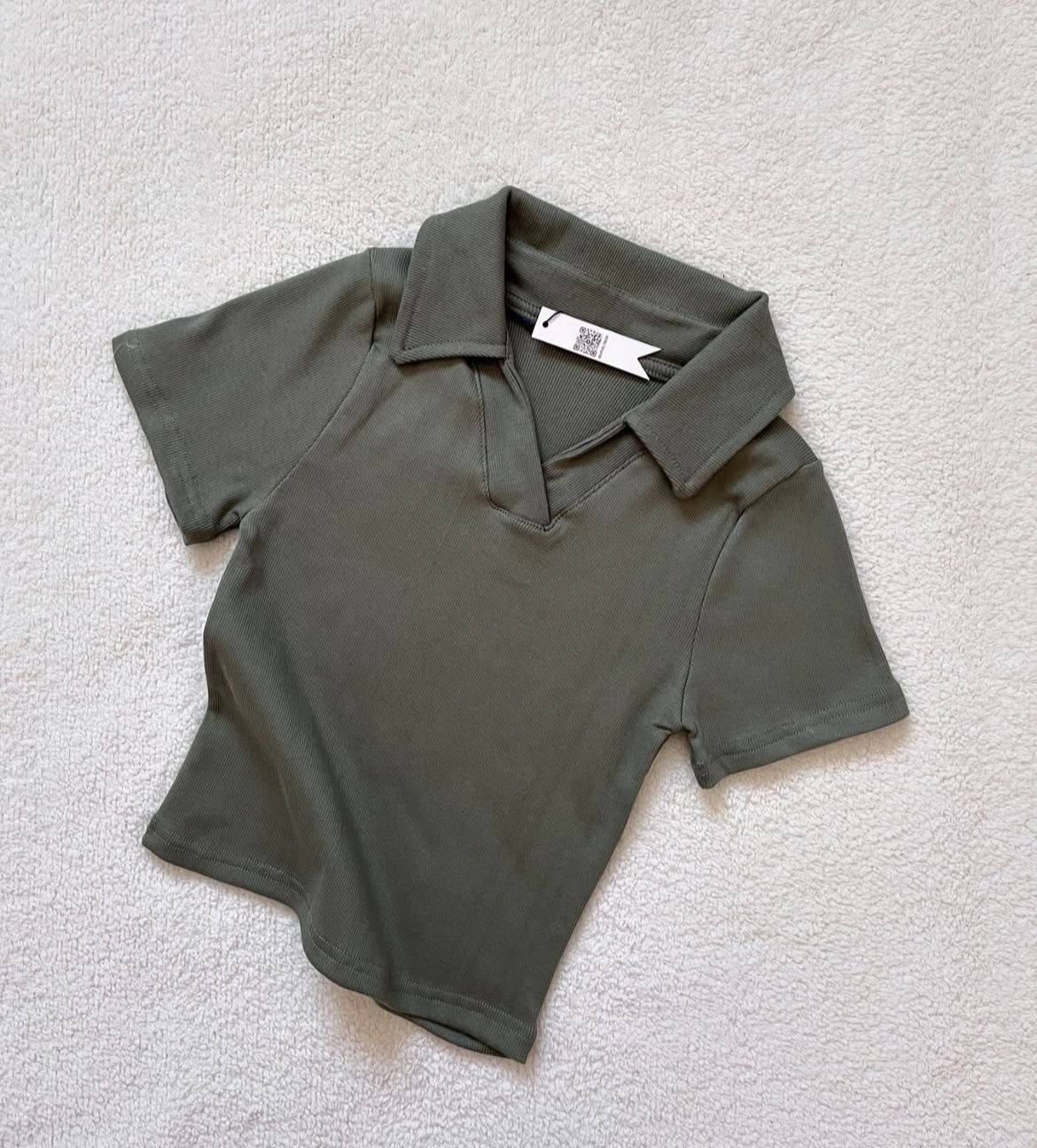 CROP POLO VNECK COLLAR SHIRT