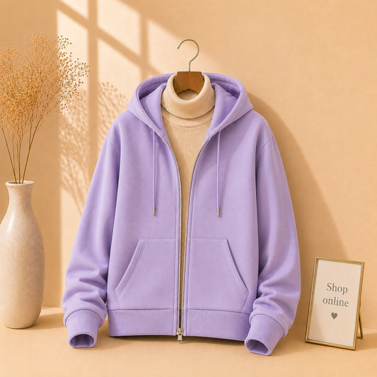 LILAC ZIPPER HOODIE WITH BEIGE HINECK