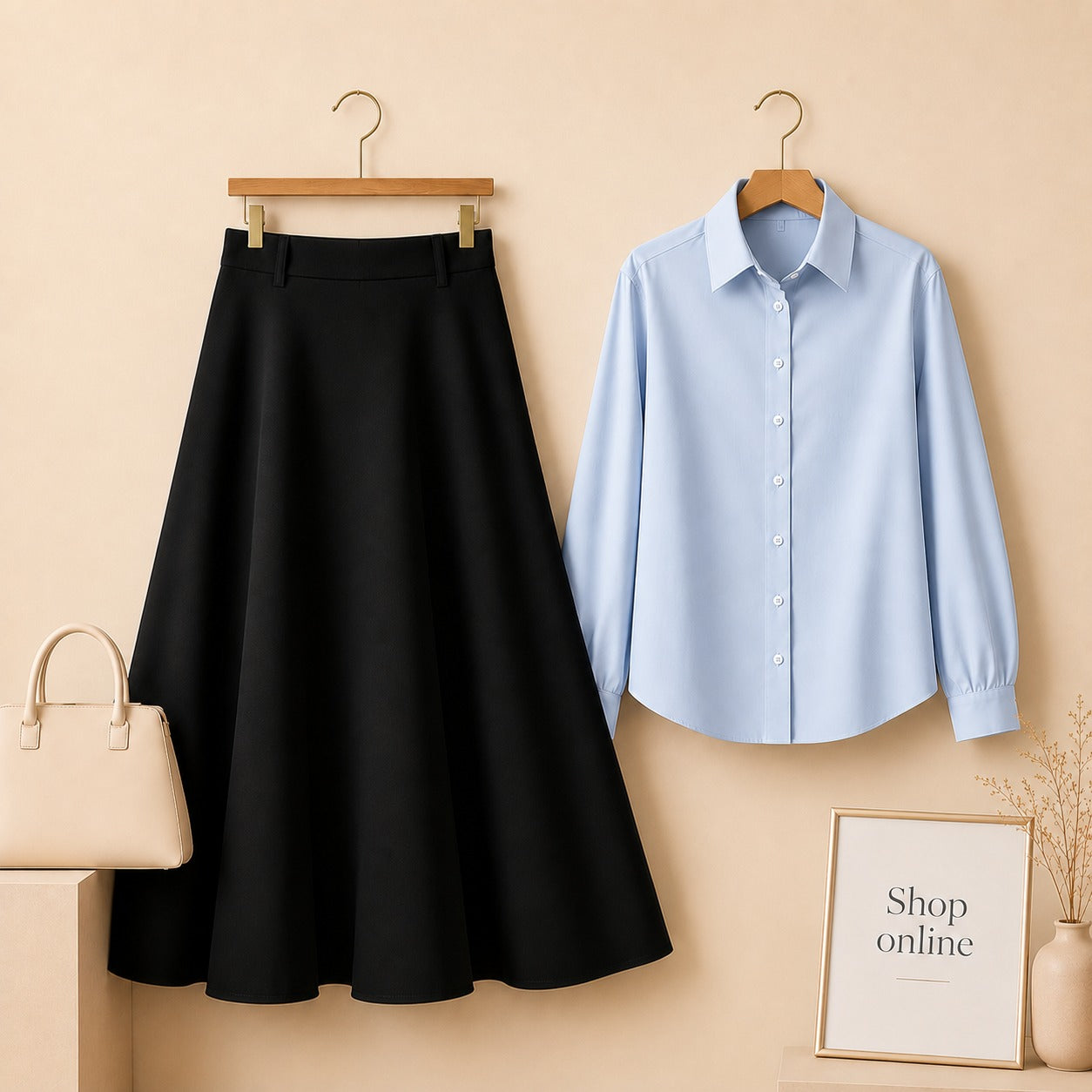 SKY BLUE BUTTON DOWN WITH BLACK SKIRT (Twill)