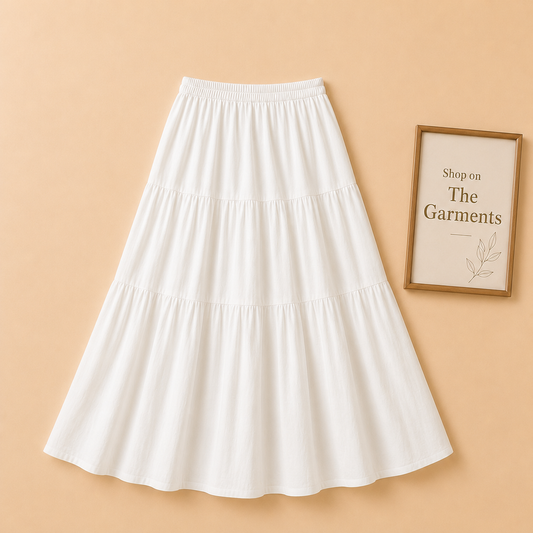 WHITE THREE TIER LONG SKIRT