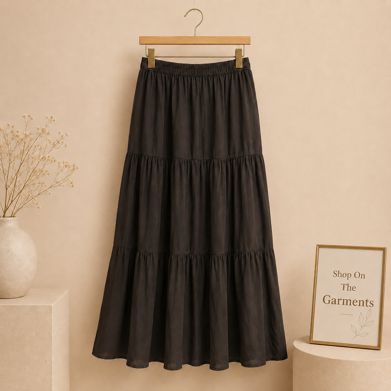 BLACK THREE TIER LONG SKIRT