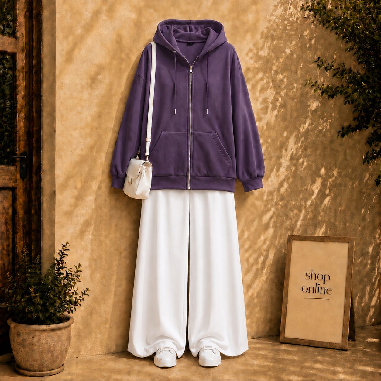 PURPLE ZIPPER HOODIE WITH WHITE FLAPPER