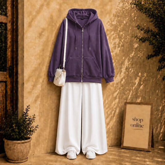PURPLE ZIPPER HOODIE WITH WHITE FLAPPER