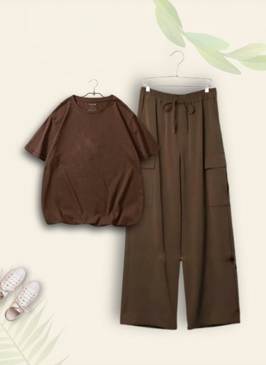 PLAIN DARK BROWN TSHIRT WITH BROWN CARGO TROUSER