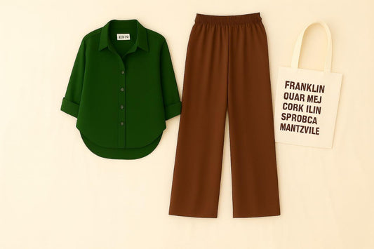 BOTTLE GREEN BUTTON DOWN SHIRT WITH BROWN FLAPPER