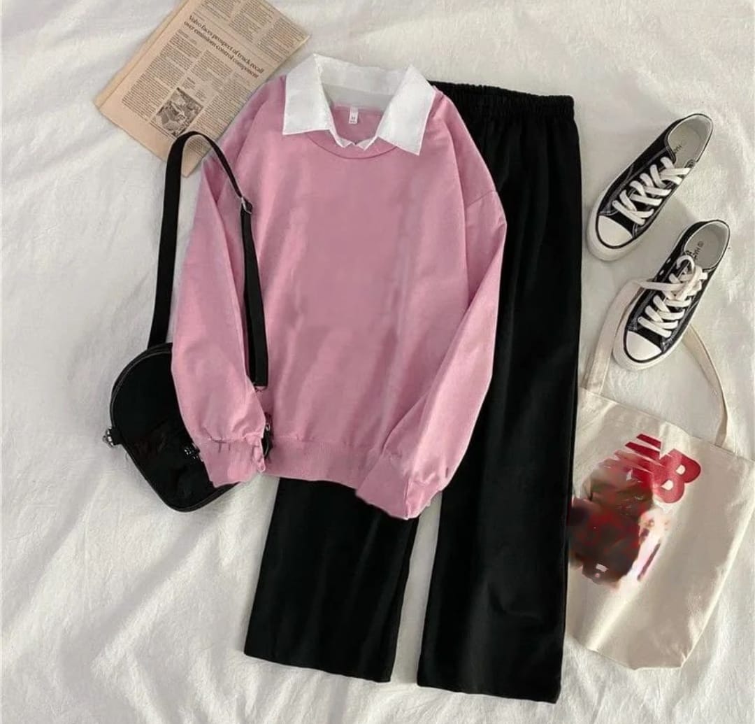 PINK COLLAR SWEATSHIRT WITH TROUSER