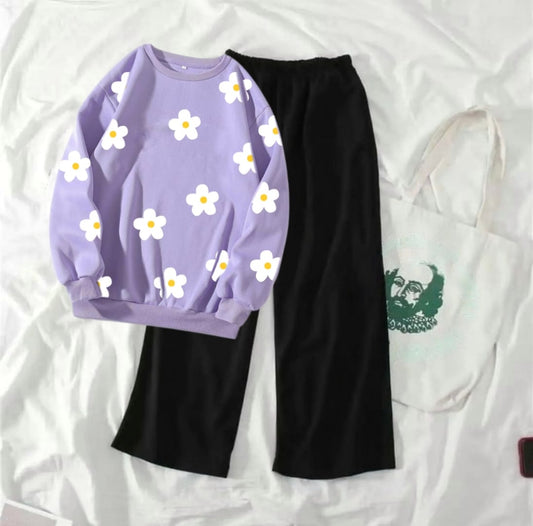 SUNFLOWER ALLOVER LILAC SWEATSHIRT WITH FLAPPER