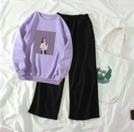 LILAC BACKGROUND GIRL LILAC SWEATSHIRT WITH FLAPPER