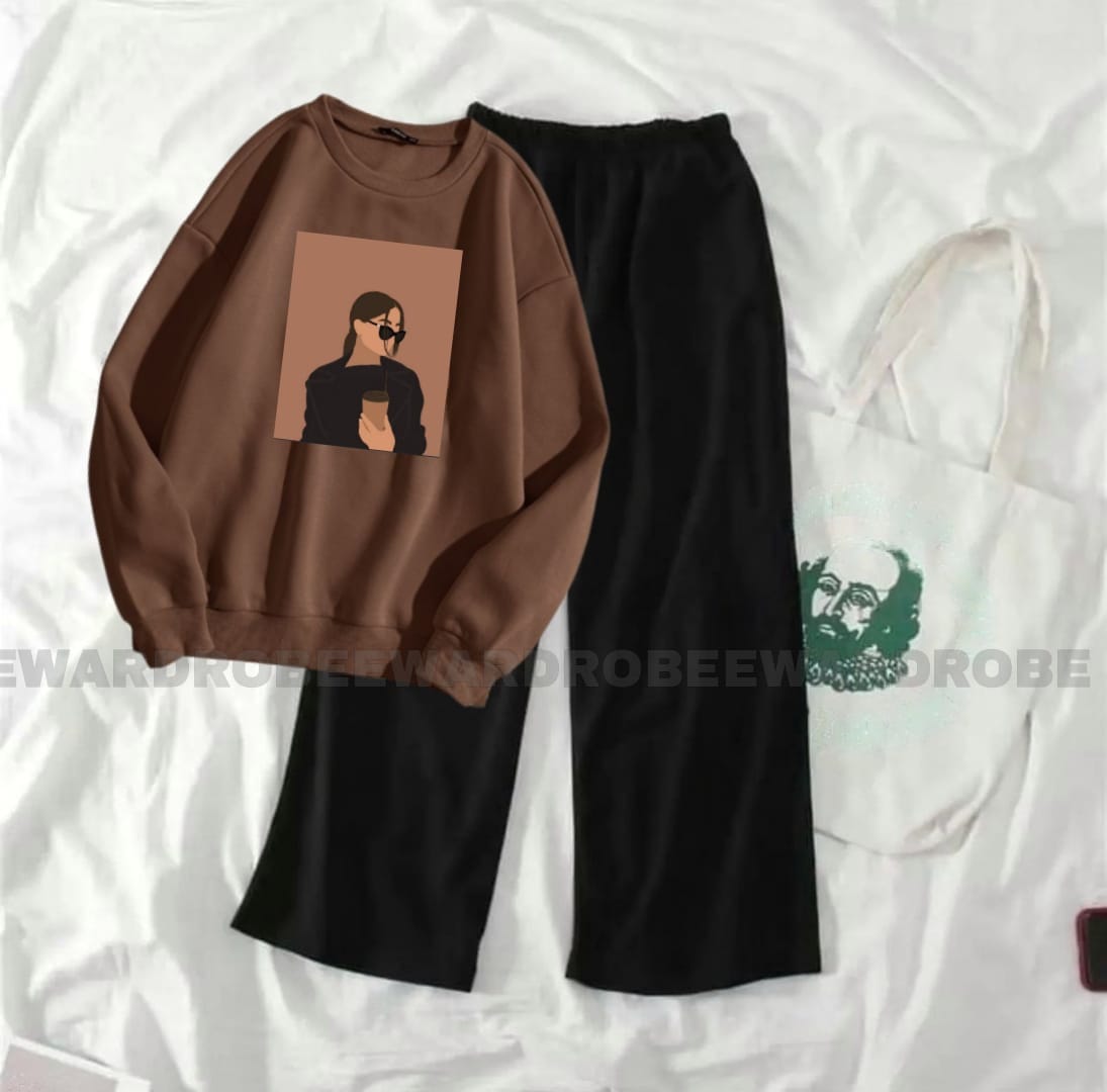 COFEE GIRL BROWN SWEATSHIRT WITH FLAPPER