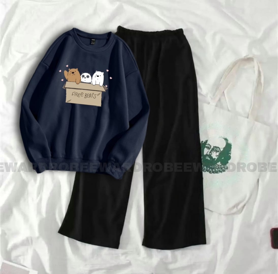 FREE BEARS NAVY BLUE SWEATSHIRT WITH FLAPPER