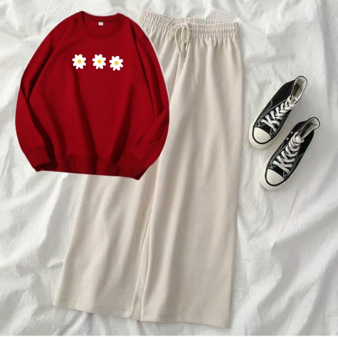 3 DAISY MAROON SWEATSHIRT WITH BEIGE FLAPPER