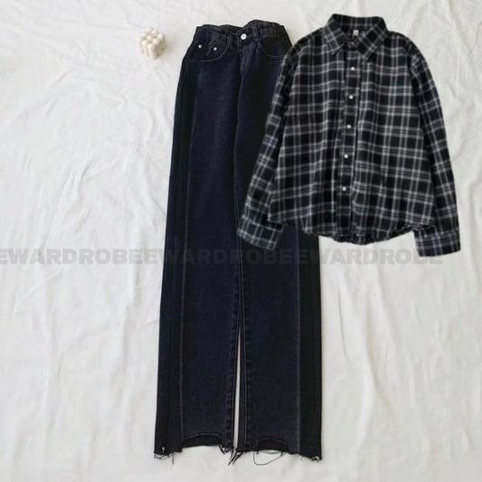 BLACK SIMPLE CHECK WITH BLACK WIDE LEG