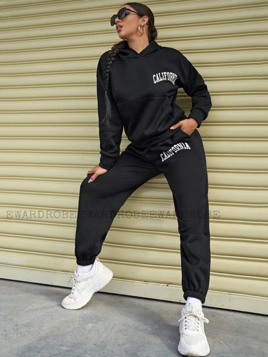 BLACK HOOD TRACKSUIT PRINTED CALIFORNIA - teehoodie.co