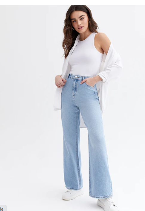 ICE BLUE WIDE LEG JEANS HIGH WAISTED