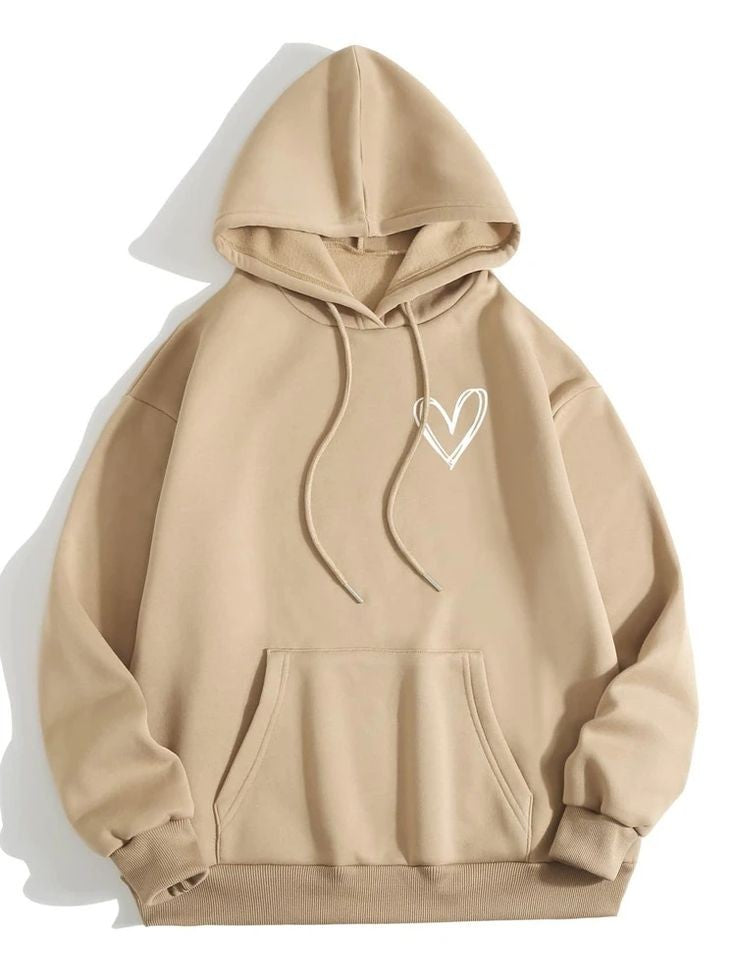 Beige hoodie pocket shreded heart