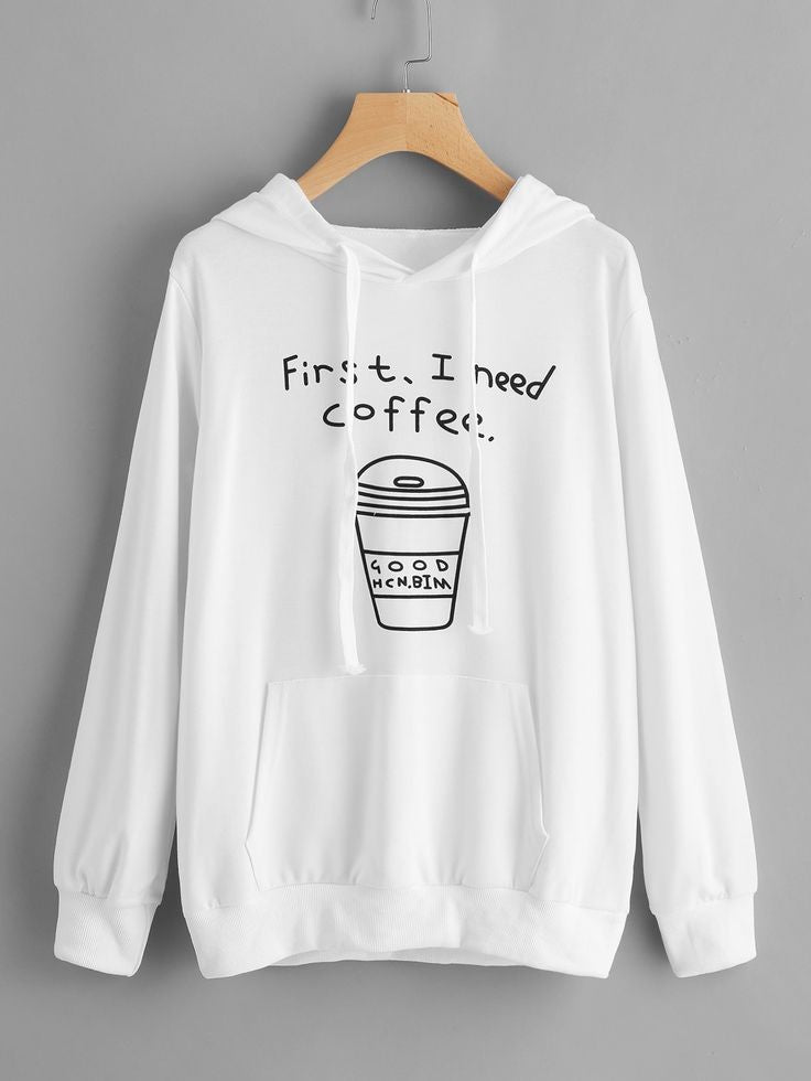 FIRST I NEED COFEE WHITE HOODIE