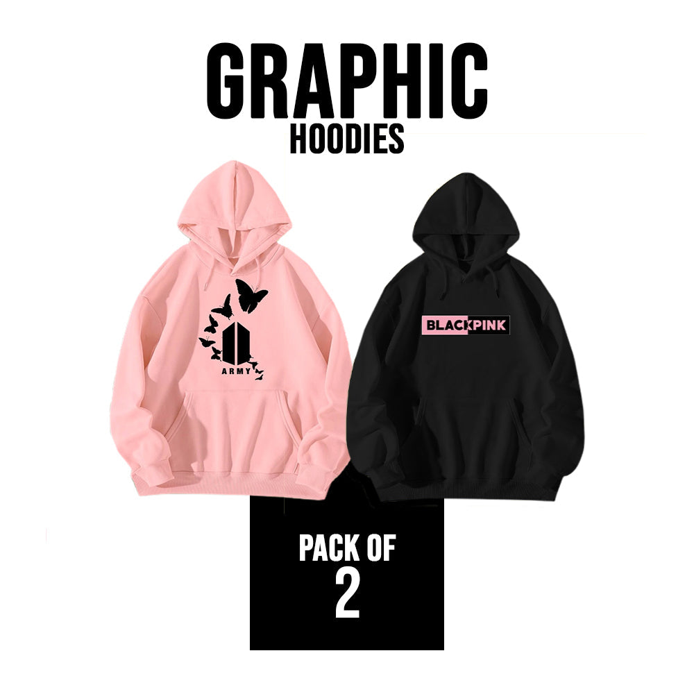 PACK OF 2 GRAPHIC HOODIES FOR WOMEN - teehoodie.co