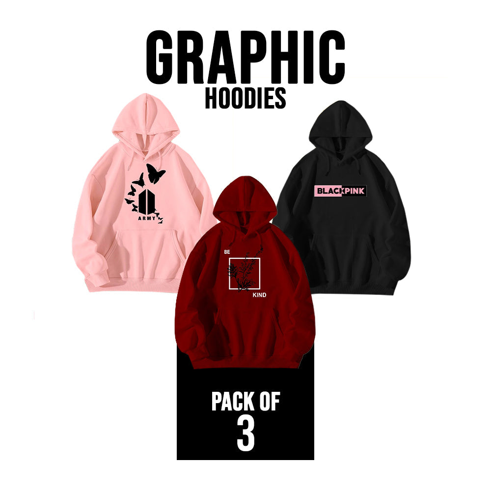 PACK OF 3 GRAPHIC HOODIES FOR WOMEN - teehoodie.co