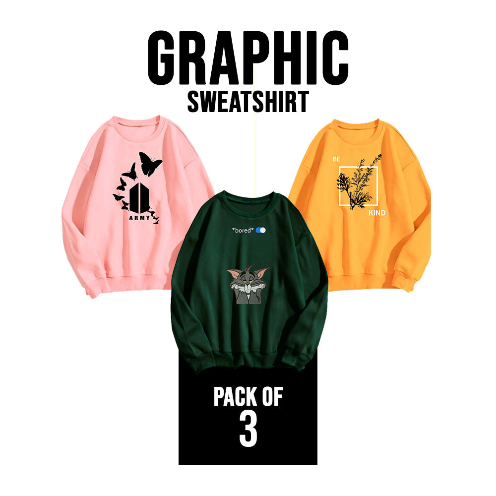 PACK OF 3 GRAPHIC SWEATSHIRT FOR WOMEN - teehoodie.co