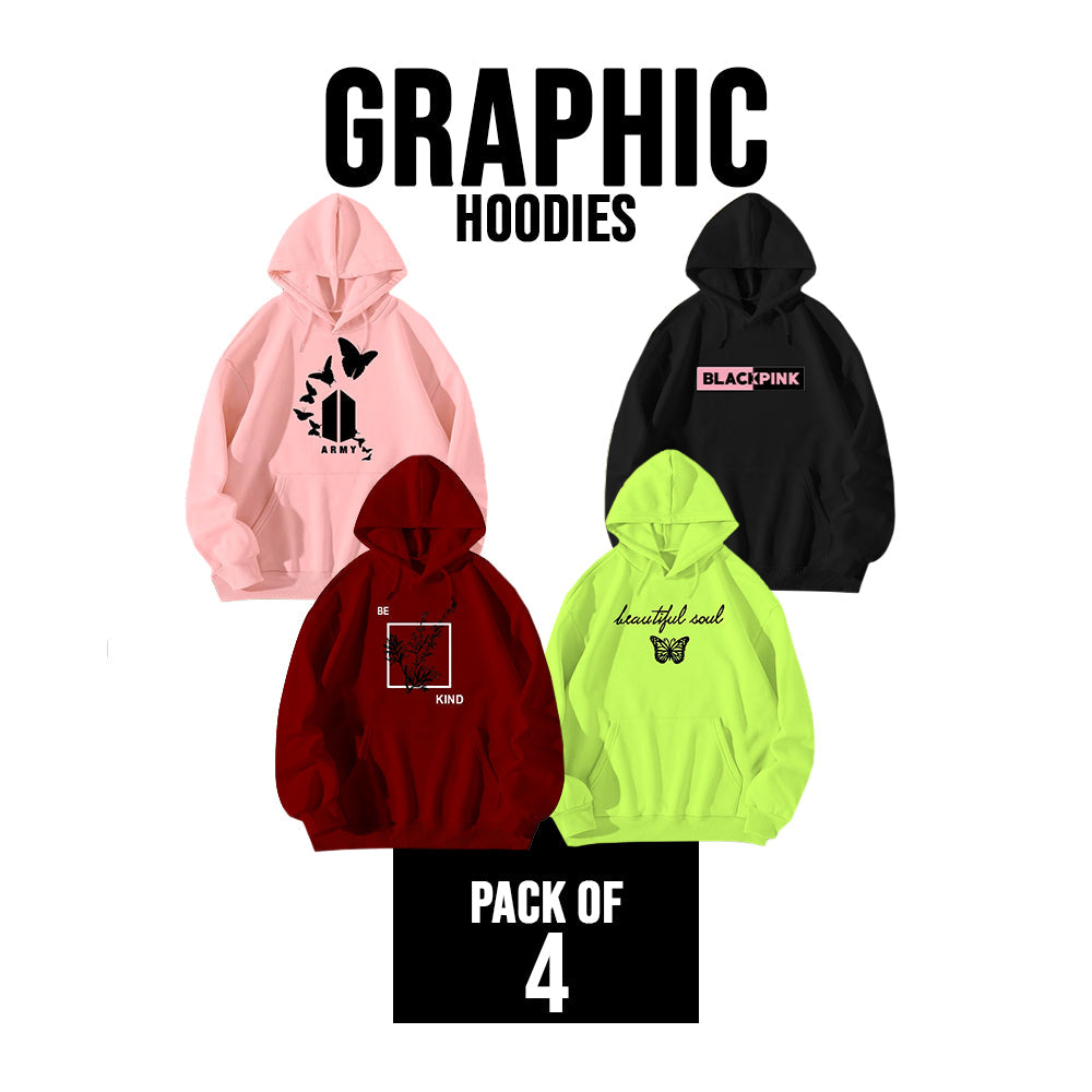 PACK OF 4 GRAPHIC HOODIES FOR WOMEN - teehoodie.co